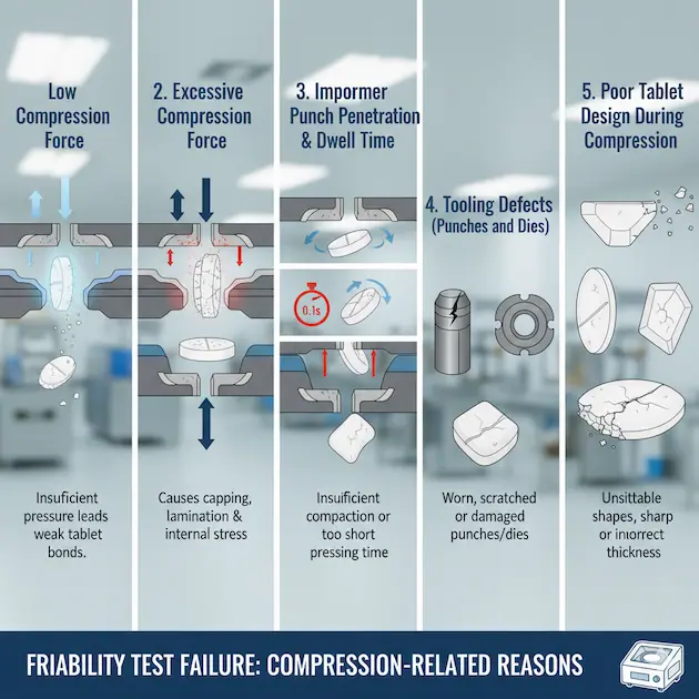 5 compression-related reasons why friability test failure during tablet compression.
