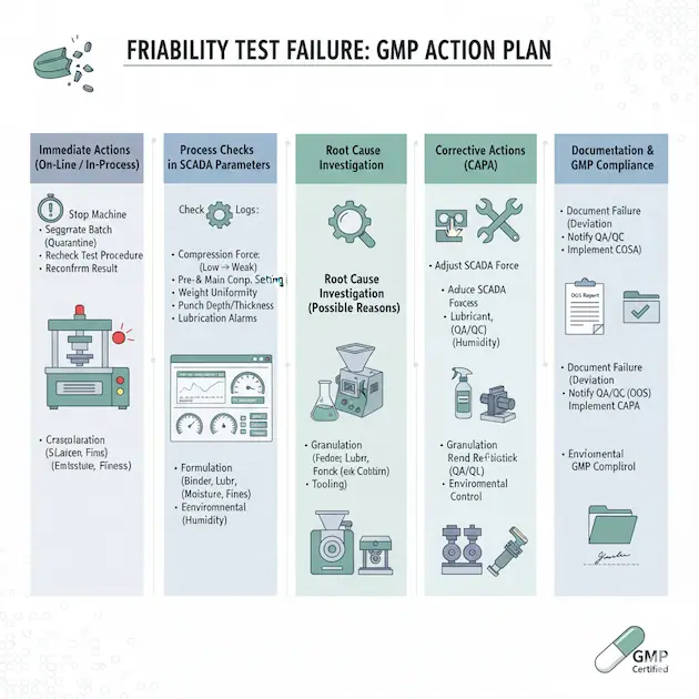Friability test failure during tablet compression GMP action plan 